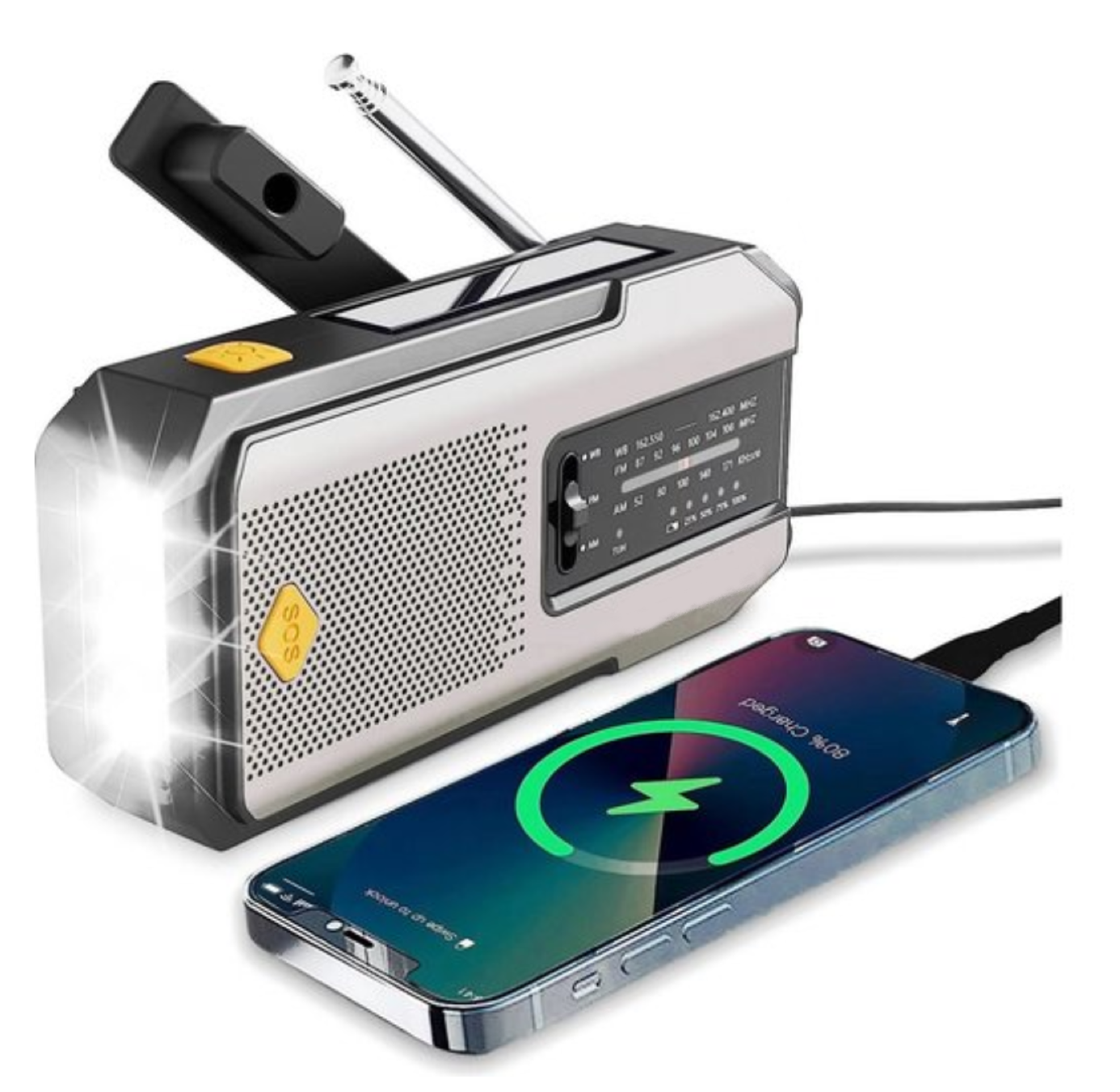 Noodradio met Solar Oplader, Handcrank & Powerbank – AM/FM – Zaklamp + SOS